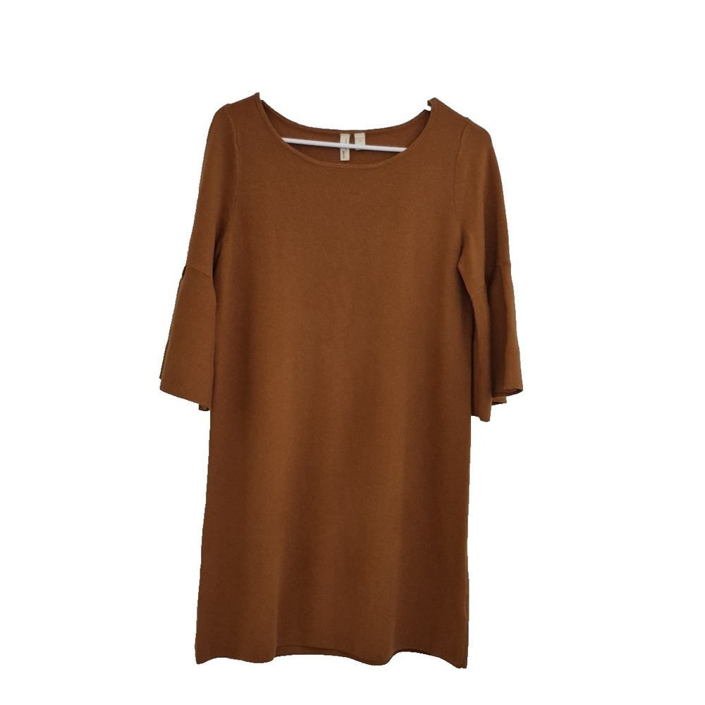 Anthropology Moth Dress Womens Medium Rust Orange Sweater Bell Sleeve Mini